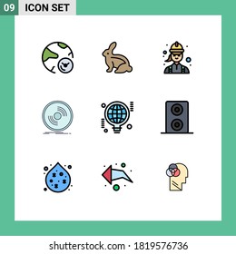 9 Thematic Vector Filledline Flat Colors and Editable Symbols of record; dj; rabbit; disc; female Editable Vector Design Elements