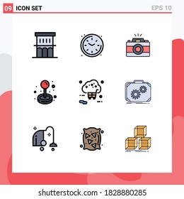 9 Colores planos de línea plana de vectores temáticos y símbolos editables de compra; juego; vigilancia; diversión; elementos de diseño de vectores editables de imágenes