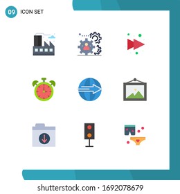 9 Thematic Vector Flat Colors and Editable Symbols of export; cargo; arrow; time; clock Editable Vector Design Elements