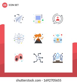 9 Thematic Vector Flat Colors and Editable Symbols of utube; nuclear; digital; energy; energy Editable Vector Design Elements