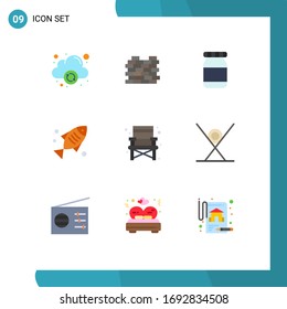9 Thematic Vector Flat Colors and Editable Symbols of fast food; travel; flask; camping; health Editable Vector Design Elements