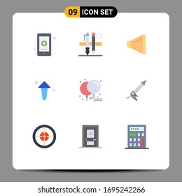 9 Colores planos vectoriales temáticos y símbolos editables de globos; arriba; escala; flechas; elementos de diseño de vectores editables de volumen