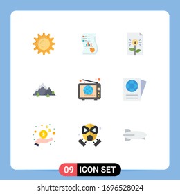 9 Thematic Vector Flat Colors and Editable Symbols of hill; mountain; paper; investment; document Editable Vector Design Elements