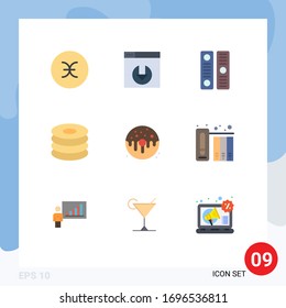 9 Thematic Vector Flat Colors and Editable Symbols of doughnut; dessert; directory; meal; drink Editable Vector Design Elements