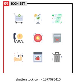 9 Thematic Vector Flat Colors and Editable Symbols of money; marketing; mailing; help; center Editable Vector Design Elements