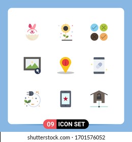 9 Thematic Vector Flat Colors and Editable Symbols of info; navigation; cross; location; photo Editable Vector Design Elements