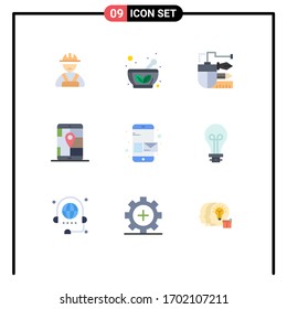 9 Flat Colors and Editable Symbols of message Thematic Vektorillustration; Navigation; Zeichnung; Standort; Design-Elemente für anpassbare Vektorillustrationen