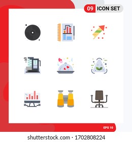 9 Thematic Vector Flat Colors and Editable Symbols of food; home; fire work; city; hotel Editable Vector Design Elements