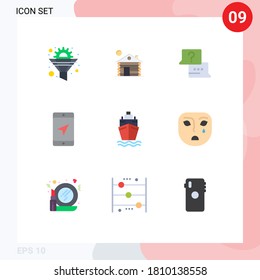 9 Thematic Vector Flat Colors and Editable Symbols of ship; map; home; location; chat Editable Vector Design Elements