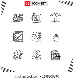 9 Thematic Vector Outlines and Editable Symbols of success; layout; application; graph; enrgy Editable Vector Design Elements