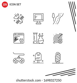 9 Esbozos de vectores temáticos y símbolos científicos editables; frascos; carretera; química; página Web Elementos de diseño de vectores editables