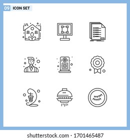 9 Thematic Vector Outlines and Editable Symbols of people; businessman; application; boss; listing Editable Vector Design Elements