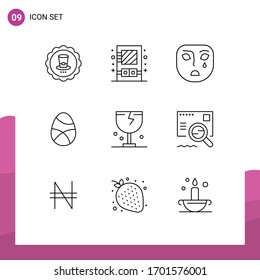 9 Thematic Vector Outlines and Editable Symbols of caution; egg; emotion; easter; celebration Editable Vector Design Elements