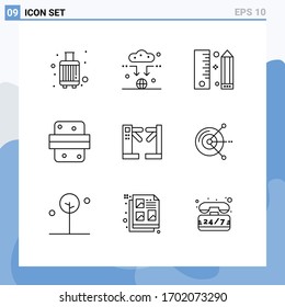 9 Thematic Vector Outlines and Editable Symbols of drink; burger; wifi; breakfast; pencil Editable Vector Design Elements