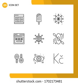 9 Thematic Vector Outlines and Editable Symbols of page; payments; cream; money; dividends Editable Vector Design Elements
