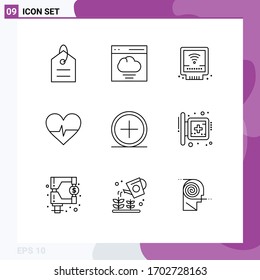 9 Thematic Vector Outlines and Editable Symbols of create; add; detector; science; beat Editable Vector Design Elements