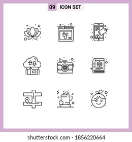 9 Thematic Vector Outlines and Editable Symbols of photo; arrow; connect; package; cloud Editable Vector Design Elements