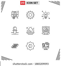 9 Thematic Vector Outlines and Editable Symbols of stand; ball; bulb; court; glow Editable Vector Design Elements