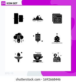 9 Thematic Vector Solid Glyphs and Editable Symbols of cloud; data; tutorials; usb; learning Editable Vector Design Elements