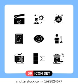 9 Thematic Vector Solid Glyphs and Editable Symbols of science; eye; shopping; biology; leg Editable Vector Design Elements