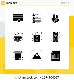 9 Thematic Vector Solid Glyphs and Editable Symbols of drink; cup; settings; spring; bird Editable Vector Design Elements