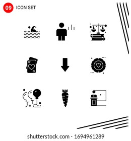 9 Thematic Vector Solid Glyphs and Editable Symbols of wedding; love; graph; card; laws Editable Vector Design Elements