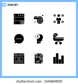 9 Thematic Vector Solid Glyphs and Editable Symbols of profile; costs; coin; avatar; comment Editable Vector Design Elements