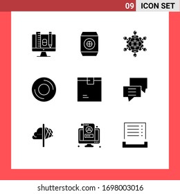 9 Thematic Vector Solid Glyphs and Editable Symbols of box; gadget; friends; disc; computers Editable Vector Design Elements