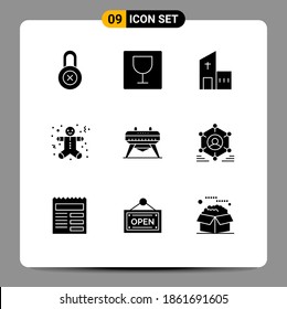 9 Thematic Vector Solid Glyphs and Editable Symbols of horse; gymnastic; church; holidays; cookie Editable Vector Design Elements