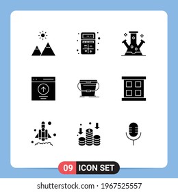 9 Thematic Vector Solid Glyphs and Editable Symbols of upload; interface; interaction; communication; science Editable Vector Design Elements