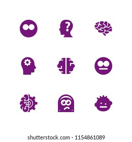 9 think icons in vector set. confused, sceptic, question and brain illustration for web and graphic design