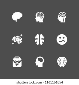 9 think icons in vector set. human brain, confused, brain and nerd illustration for web and graphic design