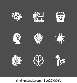 9 think icons in vector set. strategy, problem, human head silhouette with cogwheels and sceptic illustration for web and graphic design