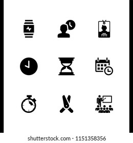 9 time icons in vector set. calendar with a clock time tools, school, hobbies and free time and stopwatch illustration for web and graphic design