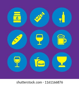 9 toast icons in vector set. wine, sandwich, breakfast and beer illustration for web and graphic design