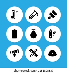 9 tool icons in vector set. tools and utensils, battery, general helmet and construction and tools illustration for web and graphic design