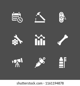 9 tool icons in vector set. graphic, tools and utensils, hammer and biology illustration for web and graphic design