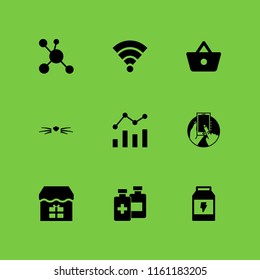 9 touch icons in vector set. wifi, phone, commerce and shopping and analytics illustration for web and graphic design