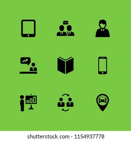 9 touchscreen icons in vector set. mobile phone, computer tablet, reader and gps illustration for web and graphic design
