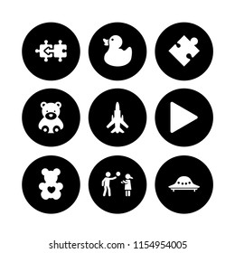 9 toy icons in vector set. children, plane, puzzle and play illustration for web and graphic design