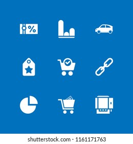 9 trade icons in vector set. graph, voucher, cart and transport illustration for web and graphic design