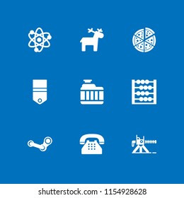 9 traditional icons in vector set. tools and utensils, reindeer, pizza and steam illustration for web and graphic design