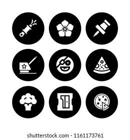 9 traditional icons in vector set. holi, pizza, japan and vegetarian illustration for web and graphic design
