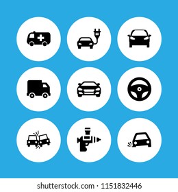 9 traffic icons in vector set. sedan car front, automobile, car and truck icon illustration for web and graphic design