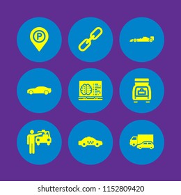 9 traffic icons in vector set. car, parking, chain and taxi illustration for web and graphic design