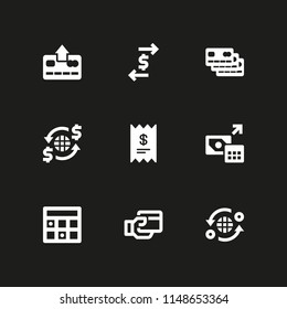 9 transaction icon set with credit card, pay and receipt vector illustration for graphic design and web