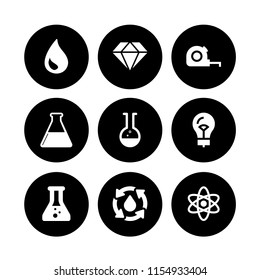 9 transparent icons in vector set. flask, water drop, lightbulb and ruler illustration for web and graphic design