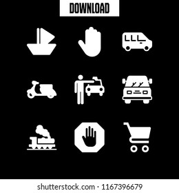 9 transport vector icon set with cab, minibus, train and car icons for mobile and web