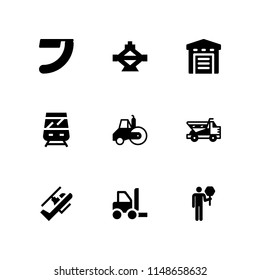 9 transportation icon set with blade, road roller and mechanic vector illustration for graphic design and web