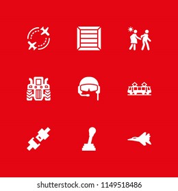 9 transportation icon set with tram, pilot and seatbelt vector illustration for graphic design and web